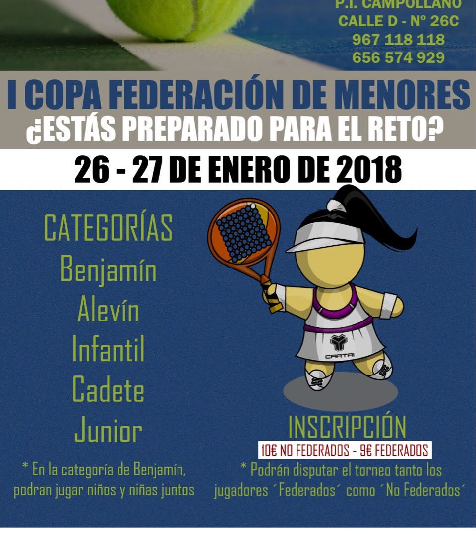 La primera jornada de la Copa Federación de Menores de Albacete se disputará en Match Ball Center